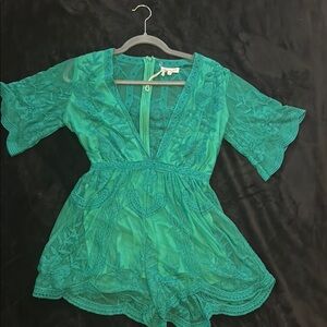 Honey Punch Green Flowy Lace Shorts